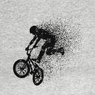 BMX Rider Performing Stunts , Doing Tricks, minimal enduro extreme sports freeride, ramp, streetstyle, trails, Particles, shattered minimalistic sprint sprinter sprinting T-Shirt